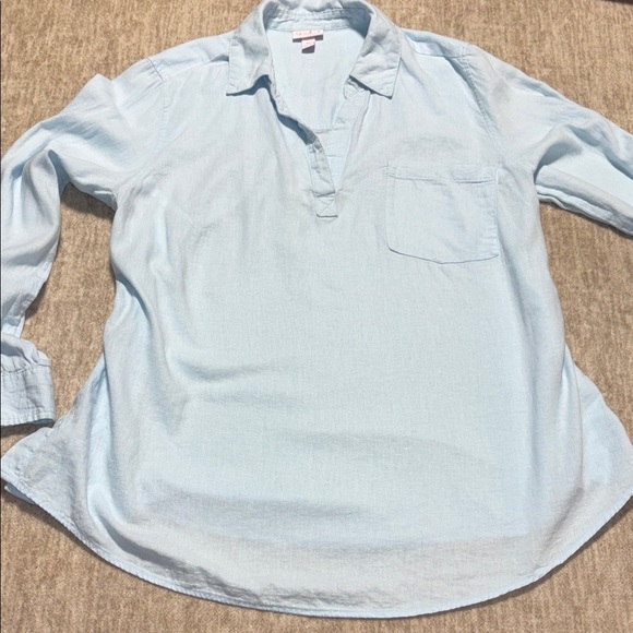XL Maternity Top Linen Isabel by Ingrid &Isabel Baby blue snap sides long sleeve - Picture 1 of 5